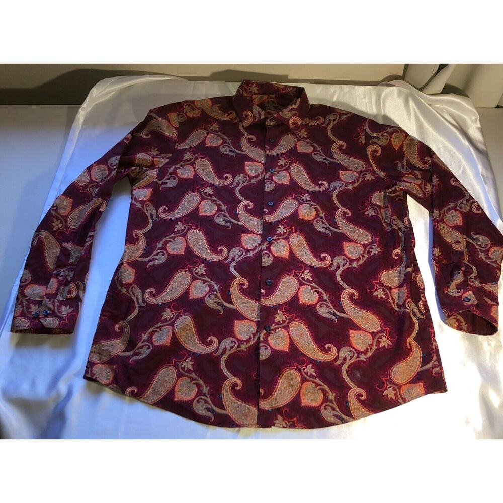 Tasso Elba Button Up Burgundy Paisley Mens Size XXL